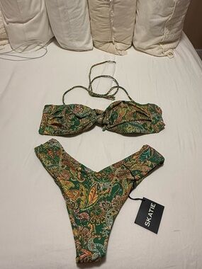 Skatie Green Paisley Bandeau Bikini Set